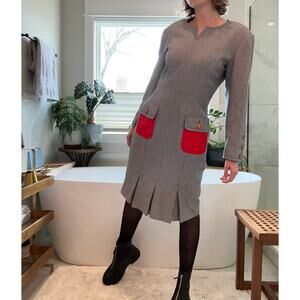 1980's Bill Blass Navy & White Houndstooth Dress